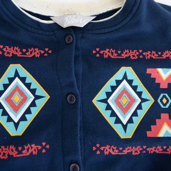 Vintage Blair Navy Aztec Button Up Cardigan Sweater Size Xl - Picture 12 of 12